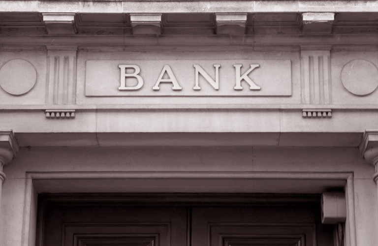 Bank building front facade