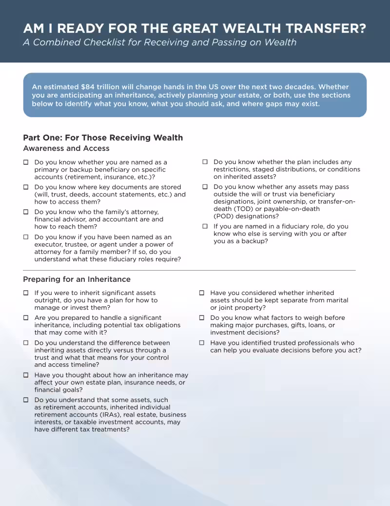 Cover of the Am I Ready for the Great Wealth Transfer? checklist
